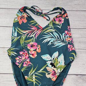 Billabong Teal Floral One-Piece Swimsuit with Pink & Green Accents